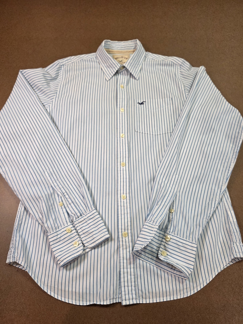 Hollister‎ Men's Cotton Blue & White Striped Dress Shirt Large